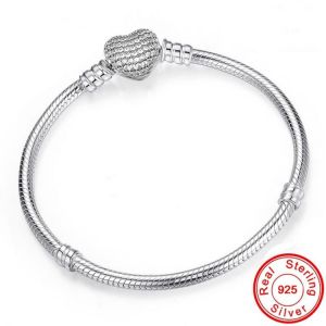 amershop ِAccessories Original 925 Sterling Silber Schlange Kette Armband Sichere Herz Verschluss Perlen Charme Armband Für Frauen DIY Schmuck Machen