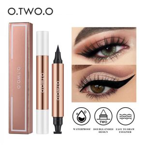O.TW O.O Eyeliner Stempel Schwarz Flüssigen Eyeliner Pen Wasserdicht Schnelle Trockenen Doppel ended Eye Liner Bleistift Make up 