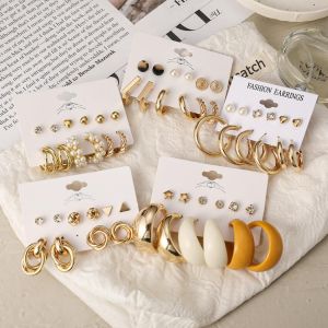 Trendy Exquisite Perle Metall Ohrringe Set für Frauen Geometrische Kreis Baumeln Ohrringe Acryl Ohrring Sets Mode Schmuck