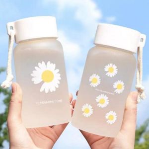 500ml Kleine Daisy Transparent Kunststoff Wasser Flaschen BPA Frei Kreative Frosted Wasser Flasche Mit Tragbare Seil Reise Tee Tas