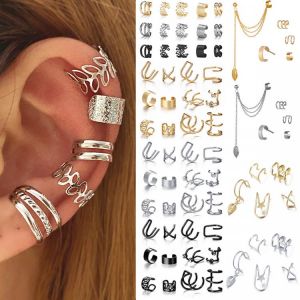 LATS Silber Farbe Blätter Clip Ohrringe für Frauen Männer Kreative Einfache C Ohr Manschette Nicht Piercing Ohr Ohr Clip set Tr