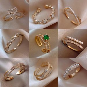 amershop ِAccessories LATS Luxus Gold Farbe Perle Zirkon Ringe für Frau 2021 Vintage Sexy Offenen Ring Party Joint Ring Mode Elegant Schmuck geschenke