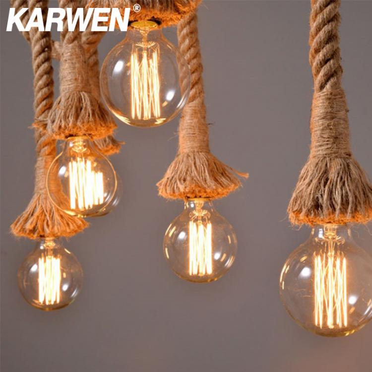 amershop home Vintage Hanf Seil Anhänger Licht Halter E27 1M 1,5 M 2M 2,5 M 3M AC85 265V Loft Persönlichkeit industrielle Anhänger Lampe Edis
